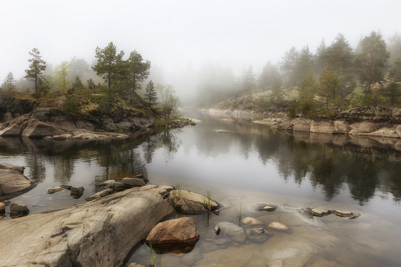 карелия, ладожские шхеры, ладога, рассвет Туман над заливом фото превью