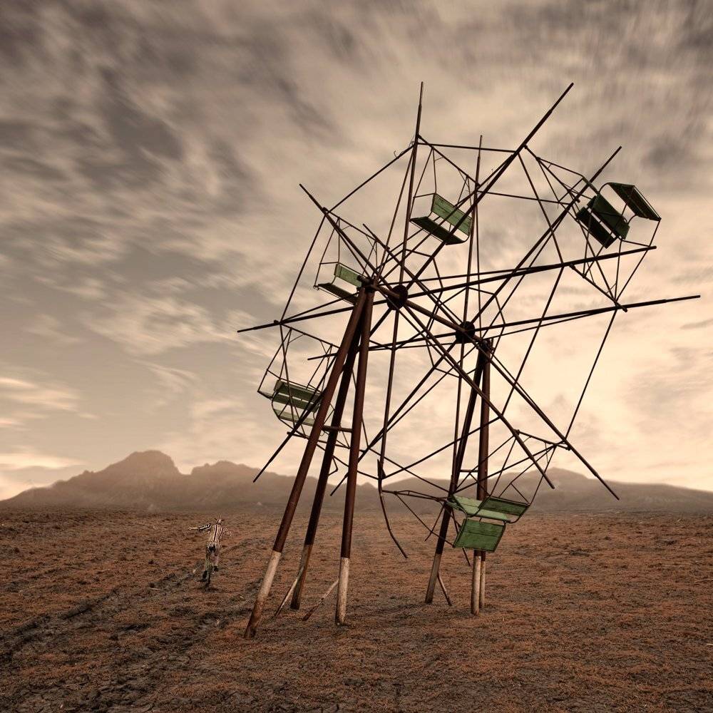 sky, sun, light, clouds, grass, alone, mounting, carousel, shinning, Caras Ionut