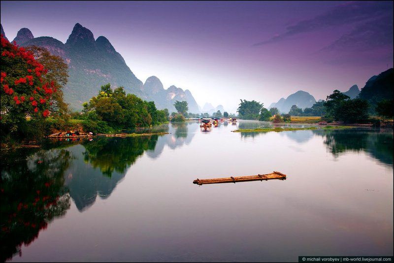 китай, яншо, пейзаж Утро в фиолетовых тонах фото превью