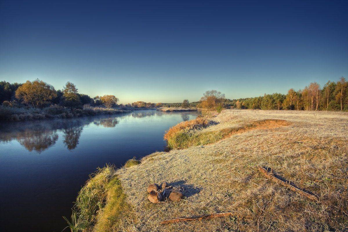 река, кострище, берег, утро, иней, Dmitry Apalikov