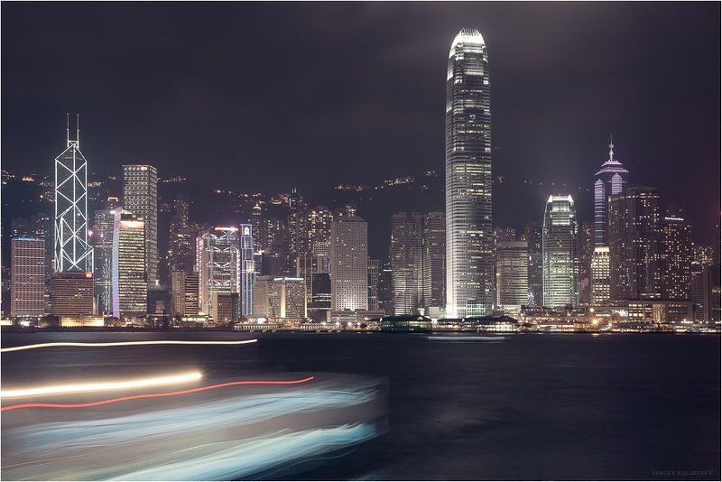 гонконг, город, азия, небоскребы, пролив, лодки, огни Hong Kong Traffic фото превью