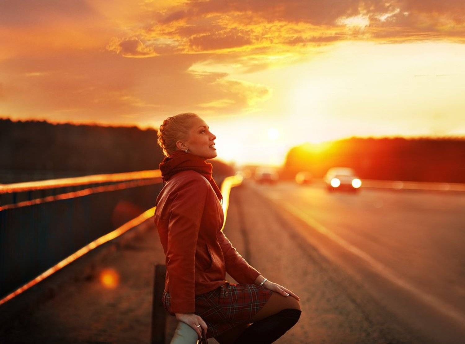 девушка, закат, дорога, портрет, Павел Рыженков