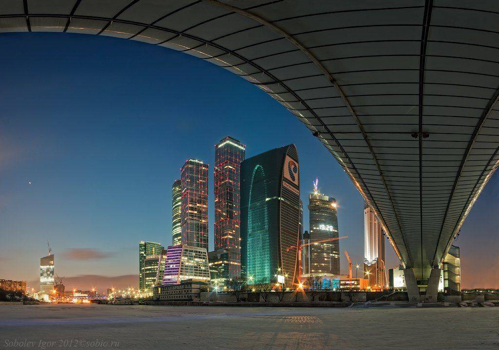 Багратионовский мост, вечер, город, зима, Москва, Москва-сити, Мост, Соболев Игорь