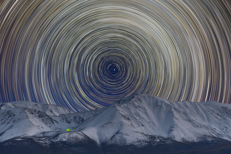 алтай, звёздные треки, ночь, горный алтай Вид на Северо-Чуйский фото превью