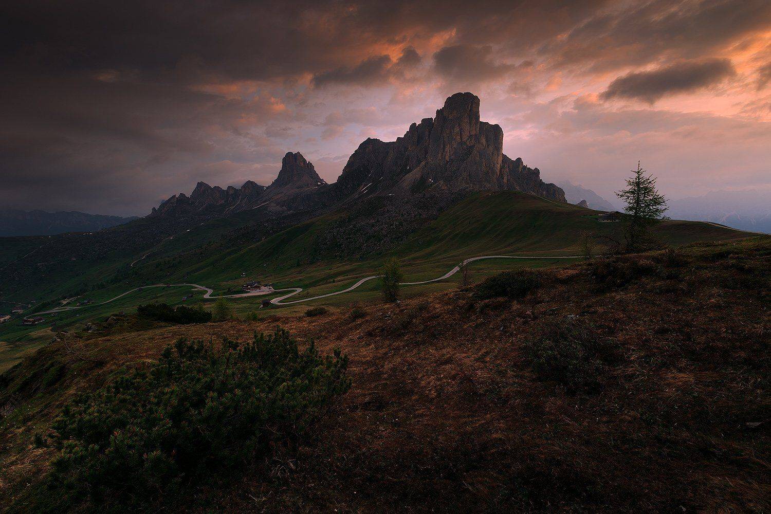 италия, доломиты, восход, облака, горы, перевал пассо джау, Геннадий Финенко