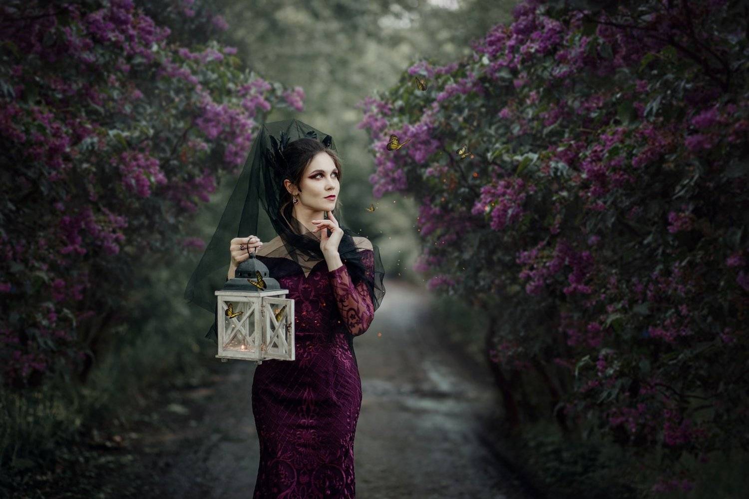 art portrait violet butterflies, Mila Agafonova