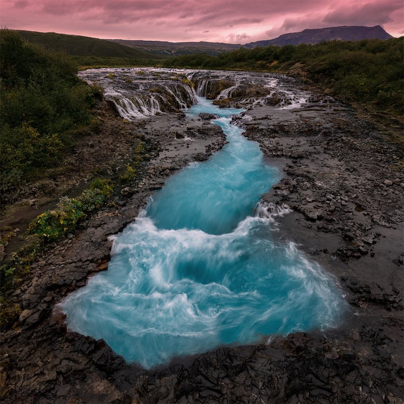 исландия, iceland, водопад, bruarfoss Неоновый водопад. фото превью