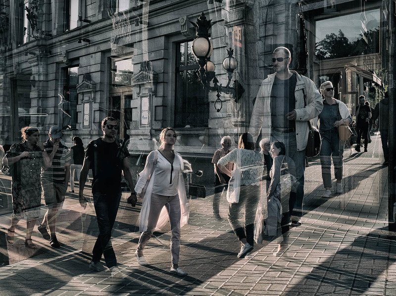 санкт-петербург, центр, улица, люди, мультиэкспозиция Пересечения фото превью