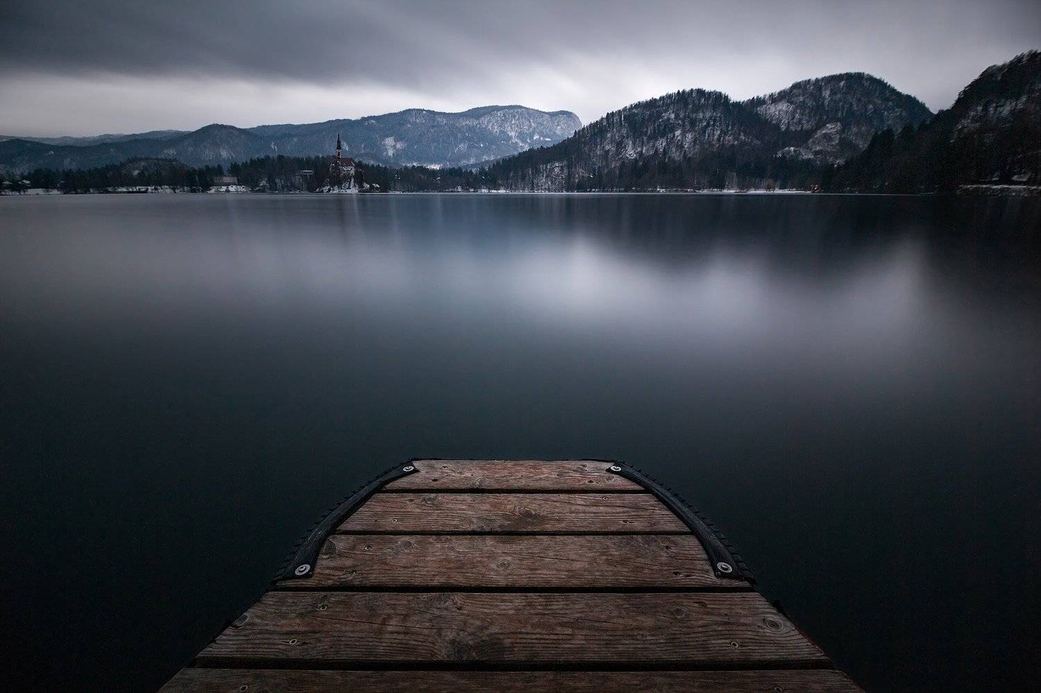 вода, озеро, словения, блед, вечер, пирс, причал, длинная выдержка, Сергей Серушкин