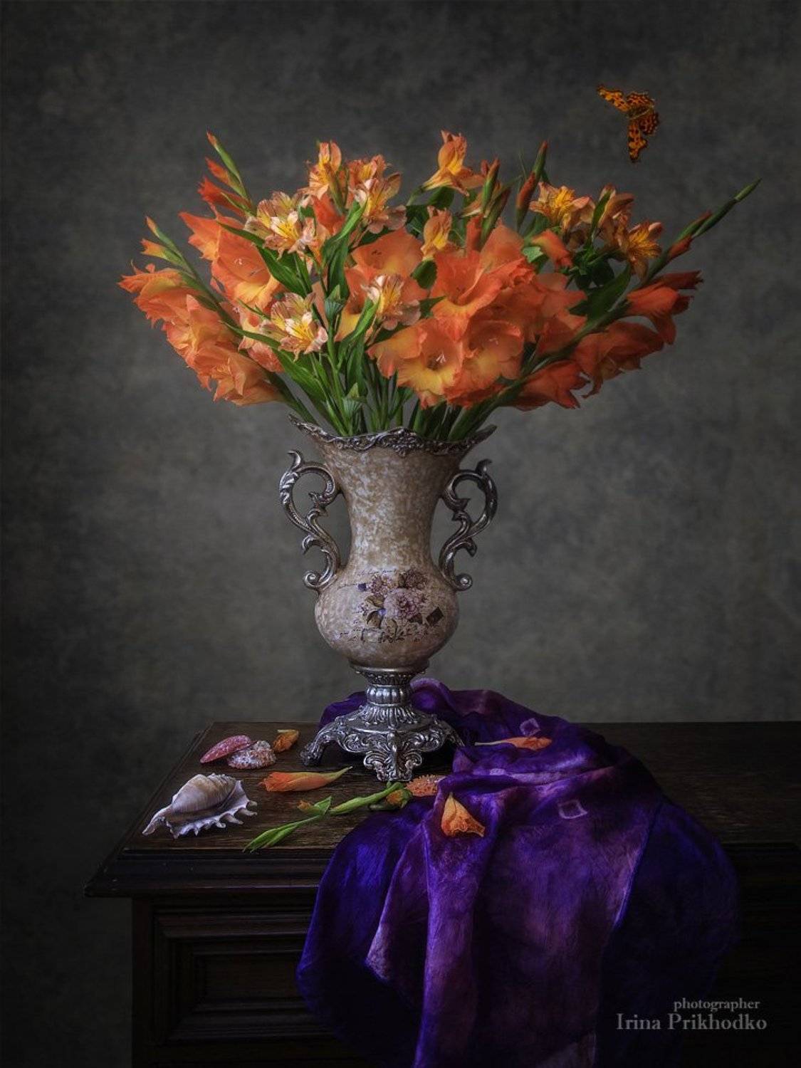 натюрморт, винтажный, цветочный, гладиолусы, альстромерии, букет, , Ирина Приходько