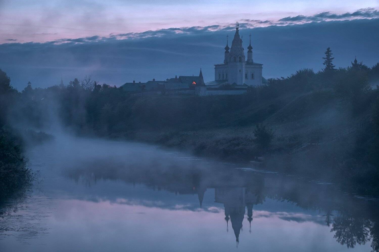 суздаль, каменка, рассвет, утро, туман, мост, церковь, Андрей Чиж