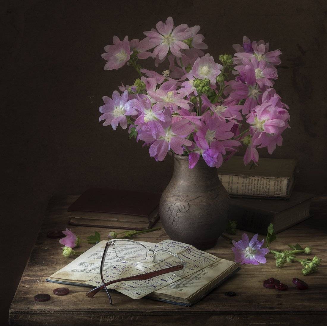 натюрморт,мальва,хатьма тюрингенская, Елена Рубинская