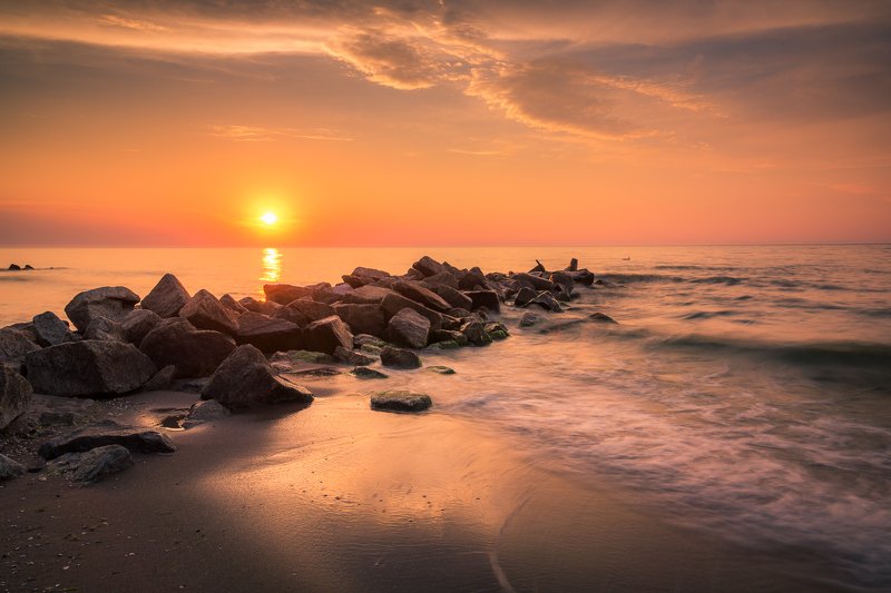 baltic, sea, water, waves, sunset, stone, Baltic sunset фото превью