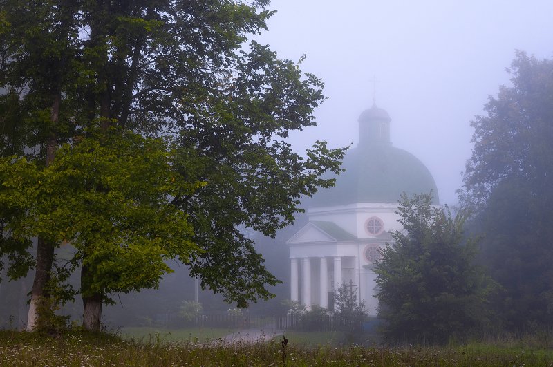 туман,лето,храм,высокое,природа,россия Таинственное утро фото превью