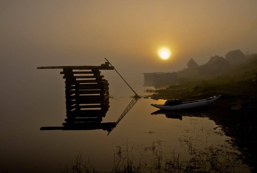 утро, рассвет, туман, поросозеро, река, берег, Владимир Брагилевский