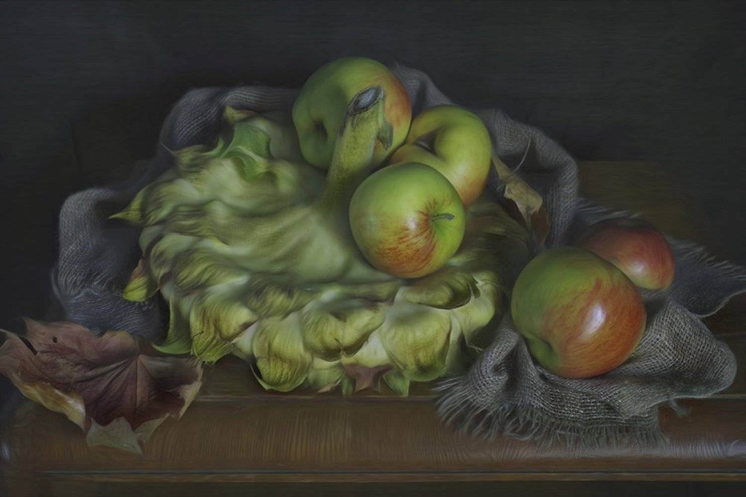 натюрморт,яблоки,подсолнух,осень,вера павлухина,, Вера  Павлухина