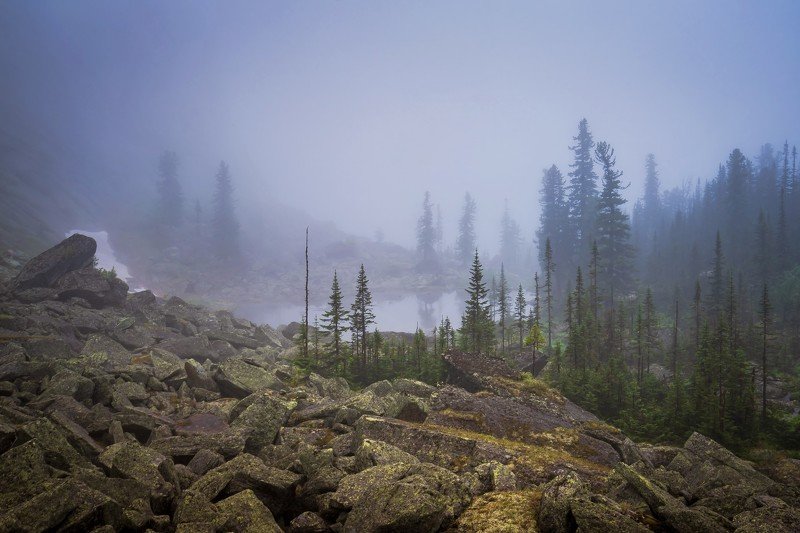 туман, ергаки, утро, горы, тайга, озеро, таежный глаз, курумник Туманное утро фото превью
