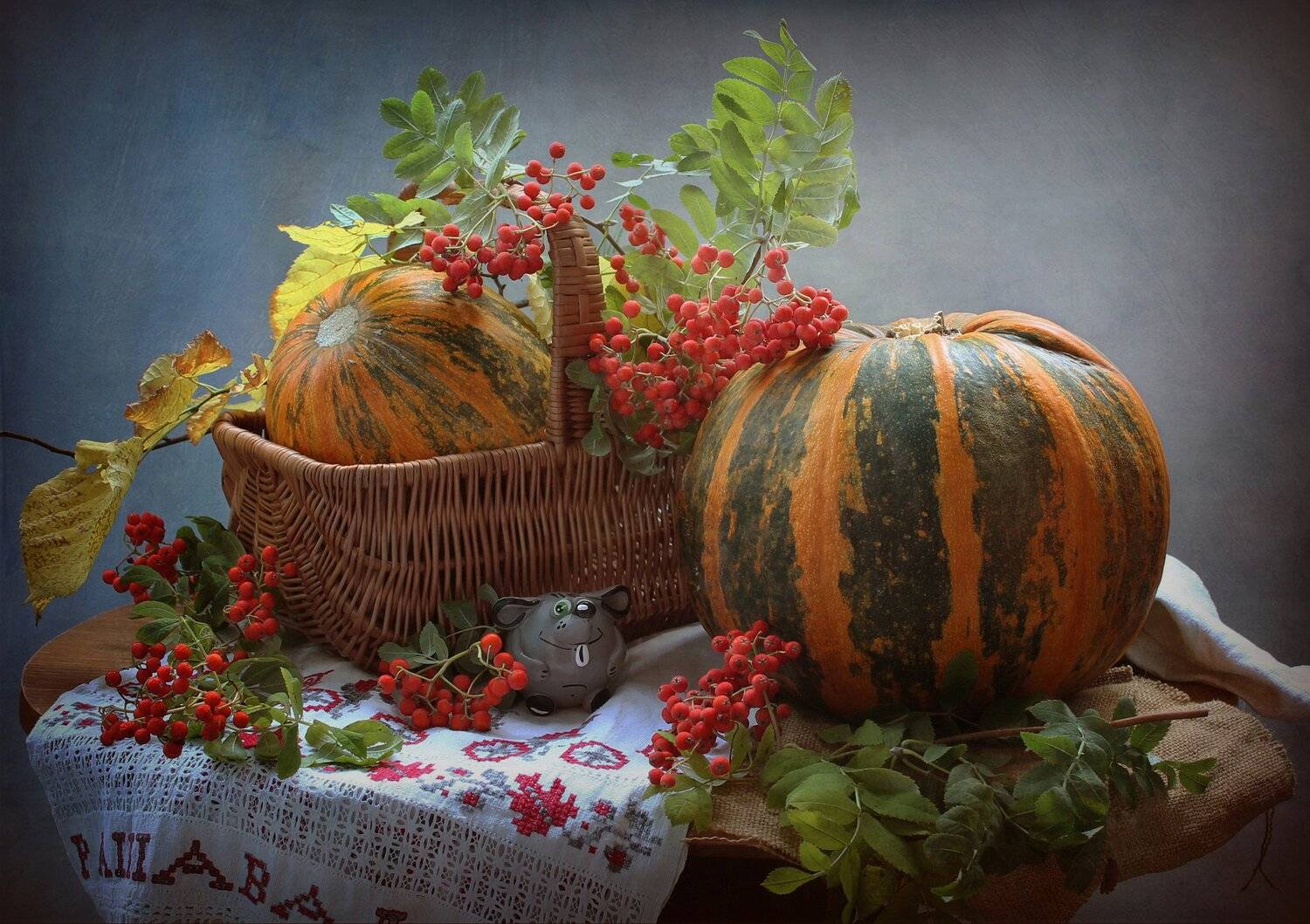 осень, тыквы, рябина, керамика, мышь, Ковалева Светлана