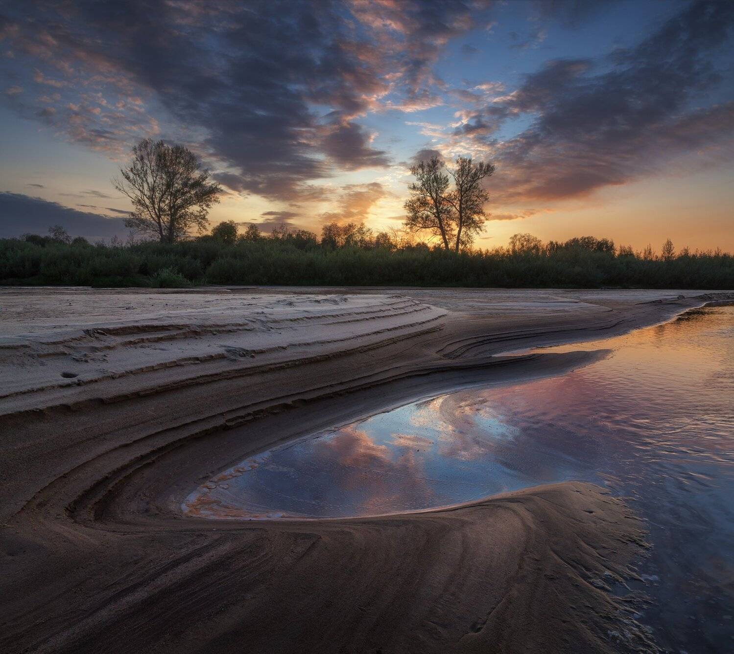 Река, Северная Двина, закат, вечер, берег, пляж, песок, лето, Смольский Евгений
