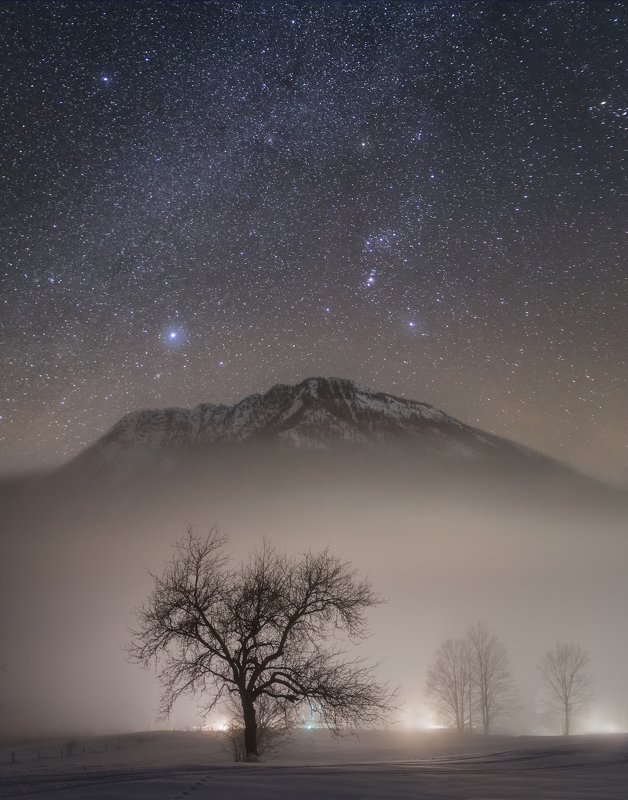 landscape, winter, stars Fairythale Mountain фото превью