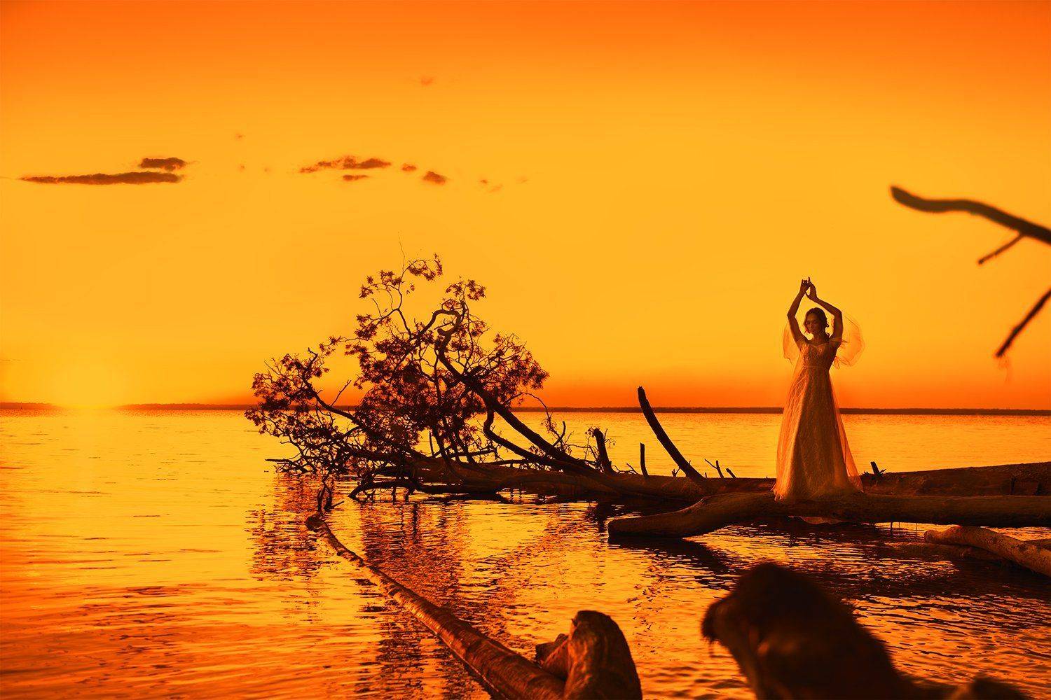 portrait, sunset, women, yellow, seaside, закат, портрет, девушка, желтый, побережье, Марина Семёхина