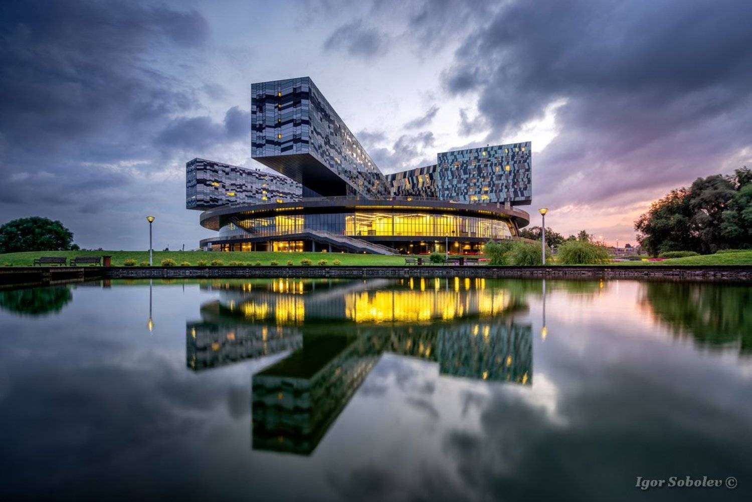 сколково, москва, вечер, отражение, skolkovo, moscow, evening, reflection, Игорь Соболев