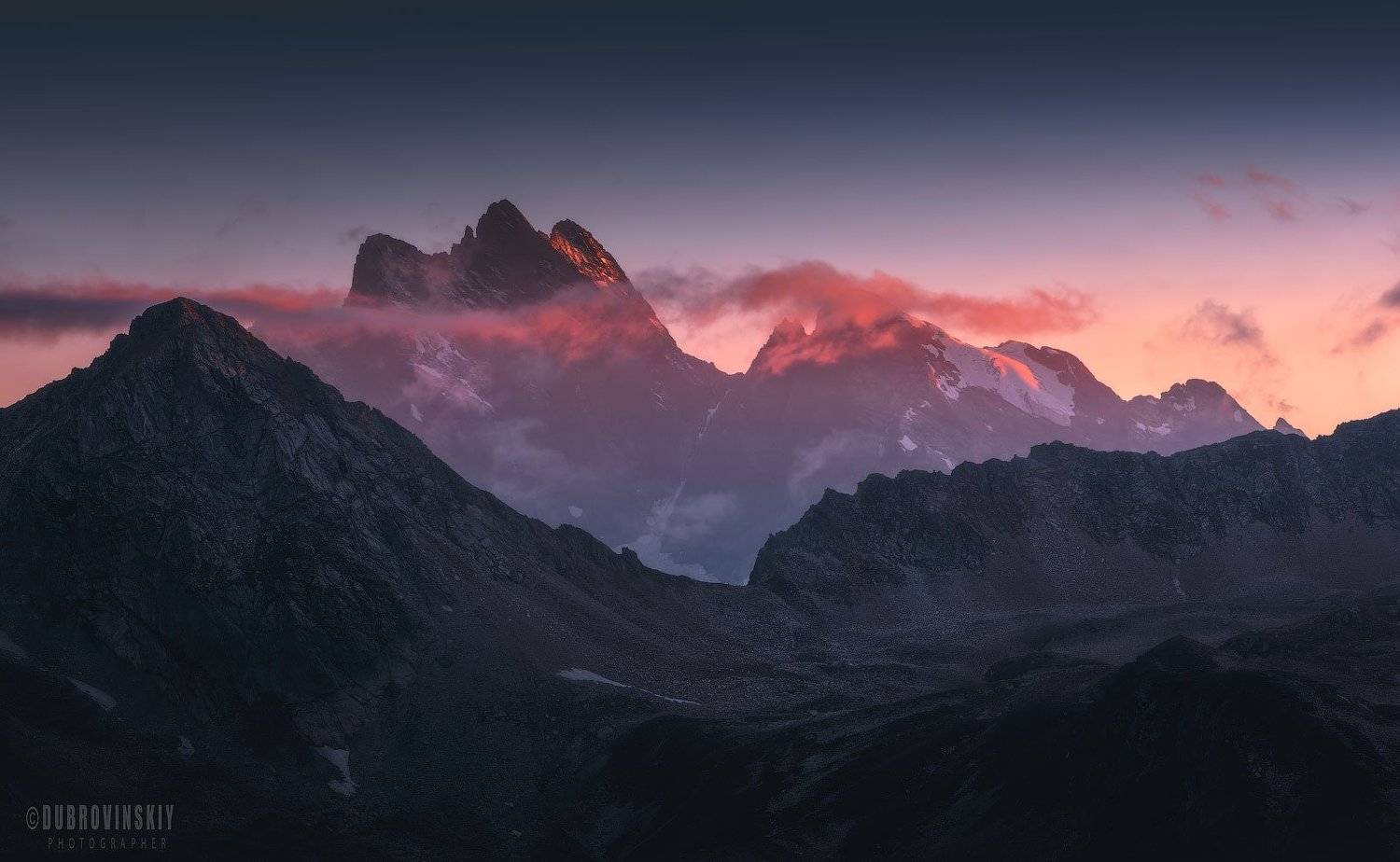 тебердинский заповедник, кавказ, горы, закат, Михаил Дубровинский