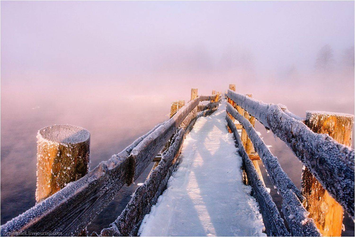 вилия, утро, мост, река, туман, Алексей Угальников