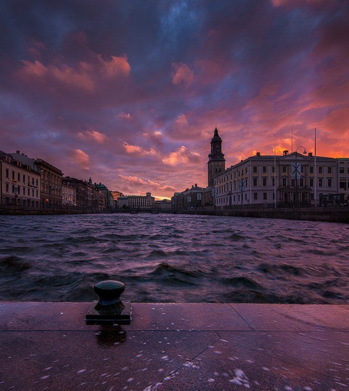 швеция, город, панорама, вечер Закат в Гётеборге фото превью