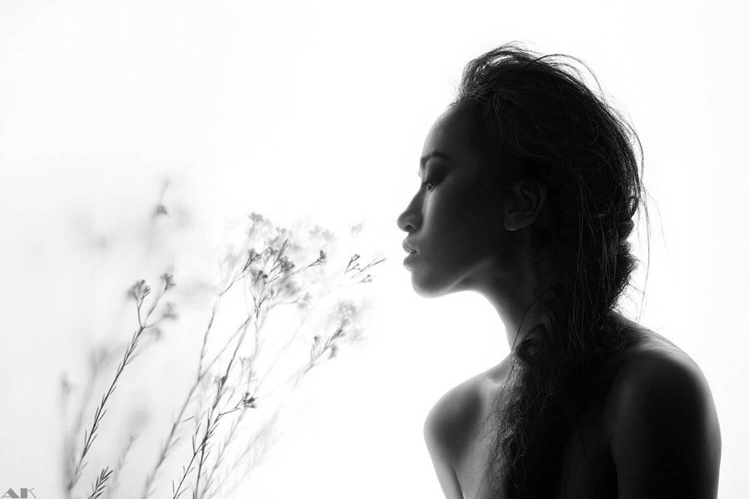 b/w, portrait, портрет, цветы, Колбая Александр