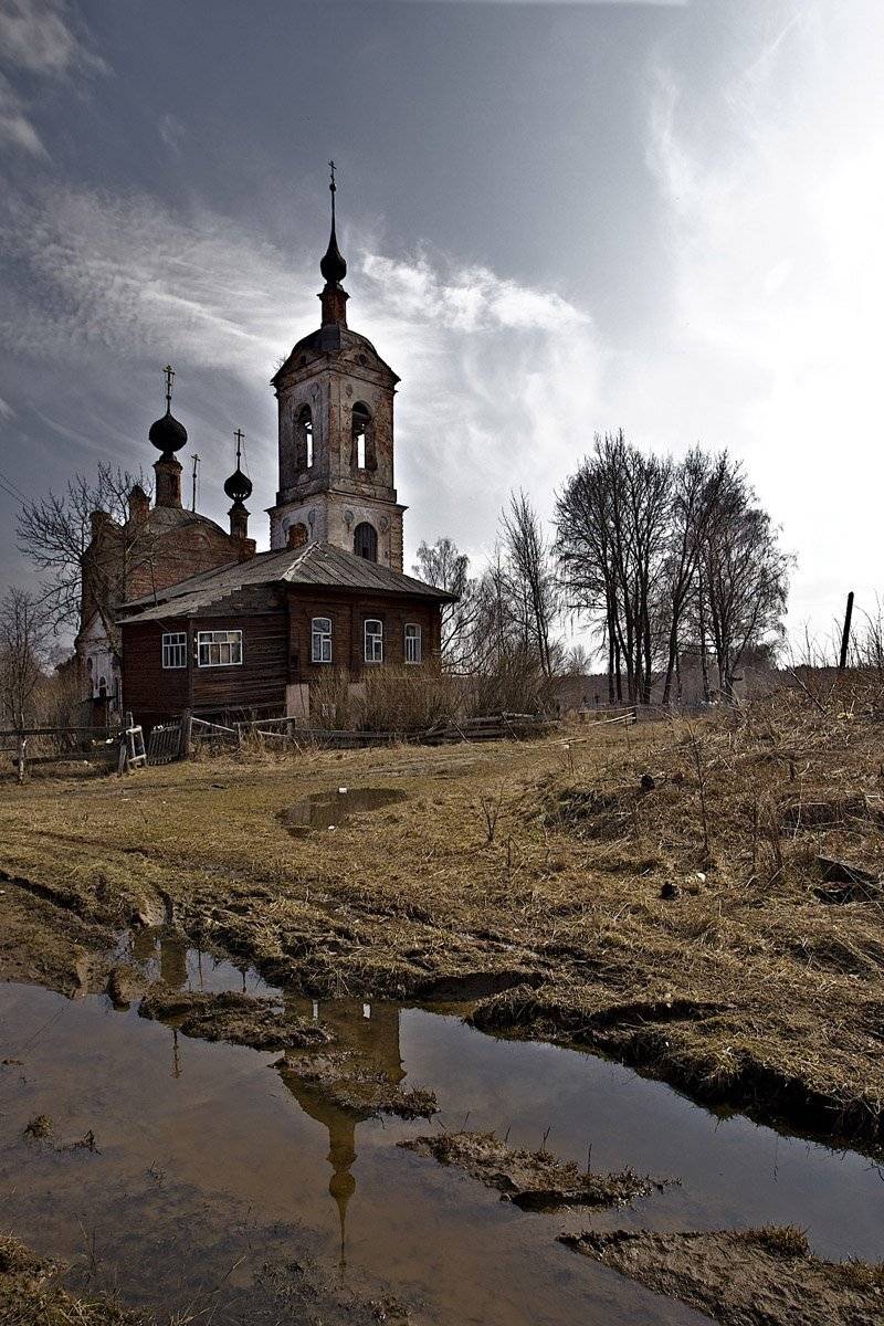 село,апрель,дорога,храм,весна., СПИРИДОНОВ НИКОЛАЙ