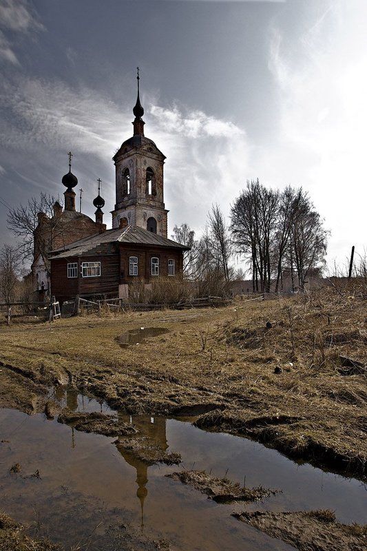 село,апрель,дорога,храм,весна. Сельская-апрельская. фото превью