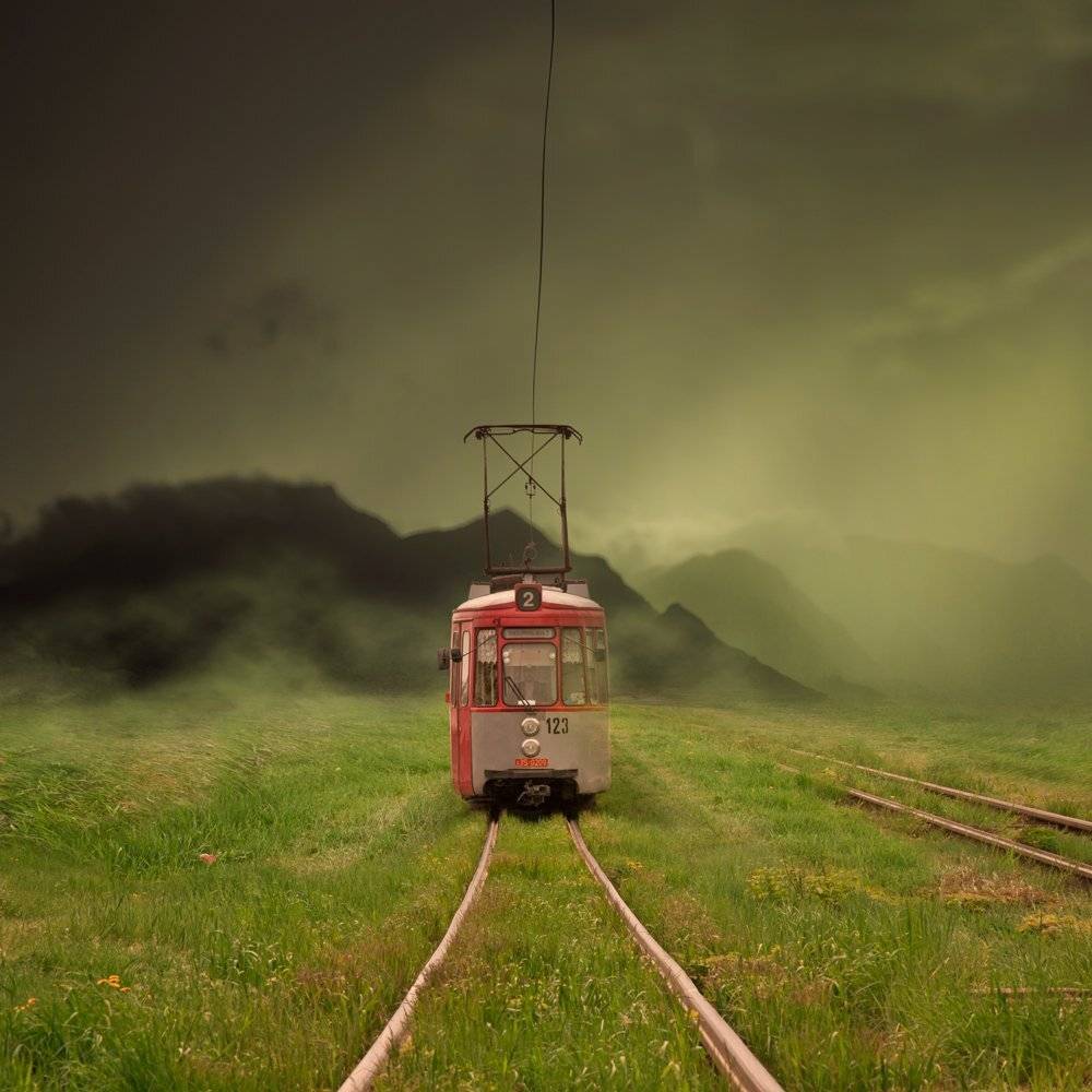 line, sky, light, clouds, grass, green, journey, mountings, tramvai, Caras Ionut