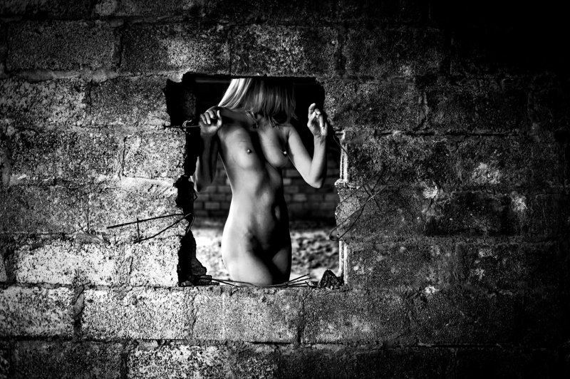 женщина, девушка, ню, черно-белое Окно фото превью