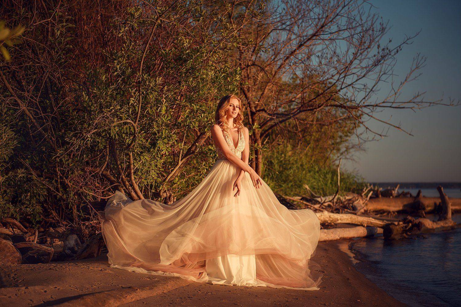 портрет, закат, побережье, платье, portrait, women, seaside, sunset, Марина Семёхина