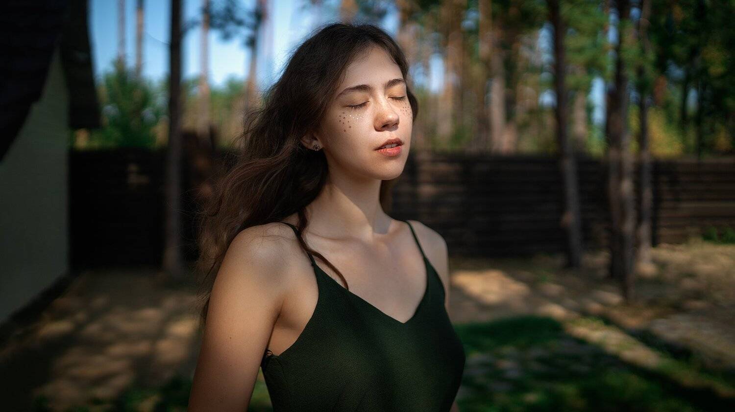 осень, зелень, природа, красота, без макияжа, девушка, свет, тени, тень, светотени, загородный дом, нежность, чувственность, наклейки, модель, любимая, тепло, теплая, момент, ветерок, солнце, Константин