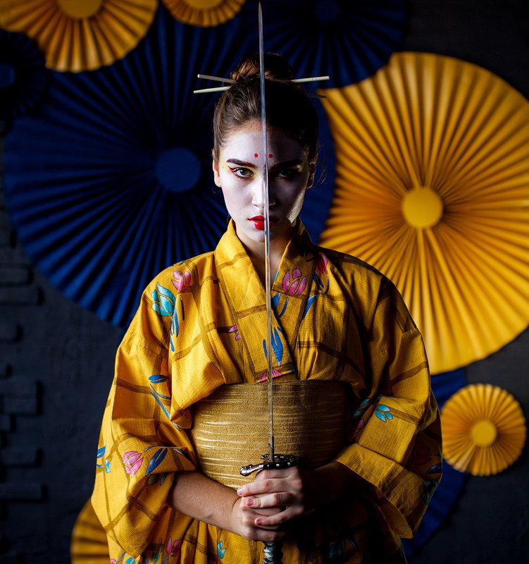 japan, model, modelling, yellow, color, portrait, mood, art Samurai фото превью