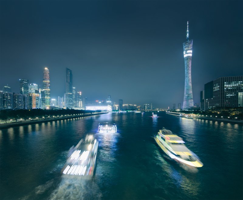 город, китай, ночь, гуанчжоу, guangzhou Pearl River Boats фото превью