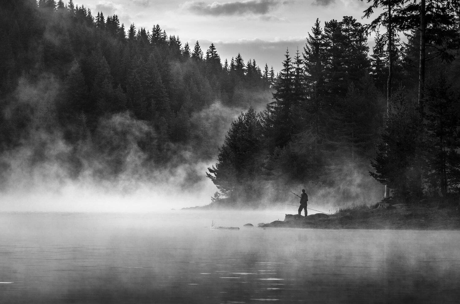 landscape, nature, scenery, lake, wood, mist, misty, fog, foggy, fishing, light, sunlight, morning, sunrise, mountain, dam, rhodopi, bulgaria, туман, озеро, Александър Александров