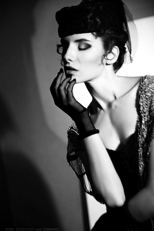 ретро портрет женщина шляпа шляпка вуаль перчатки чб Татьяна фото превью