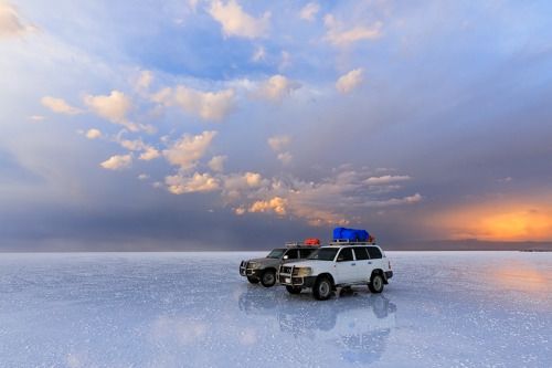 Salt flat of Uyunu at sunset. Altiplano, South America