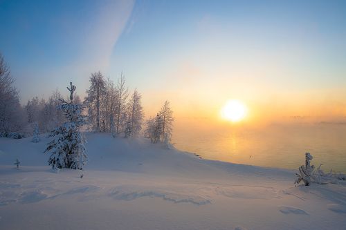 закат на водохранилище
