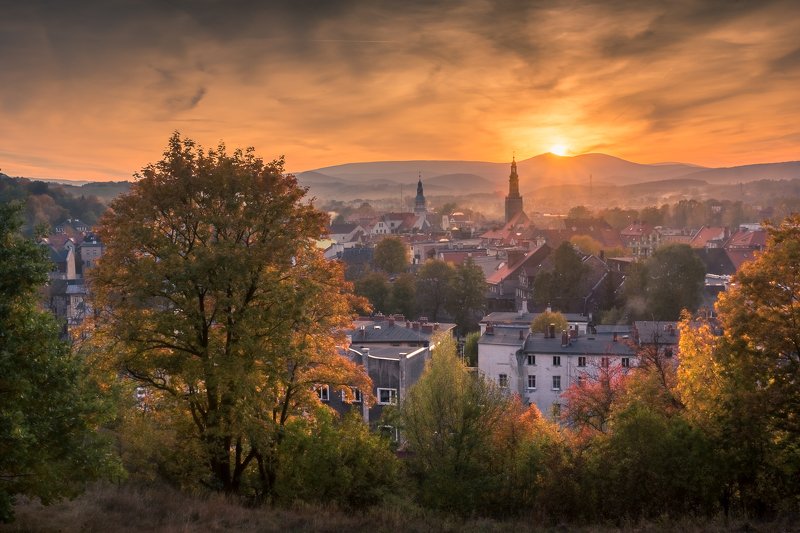karkonosze, mountains, sniezka, kamienna, gora, autumn, landscape, nature, sunset, city, Kamienna Gora фото превью