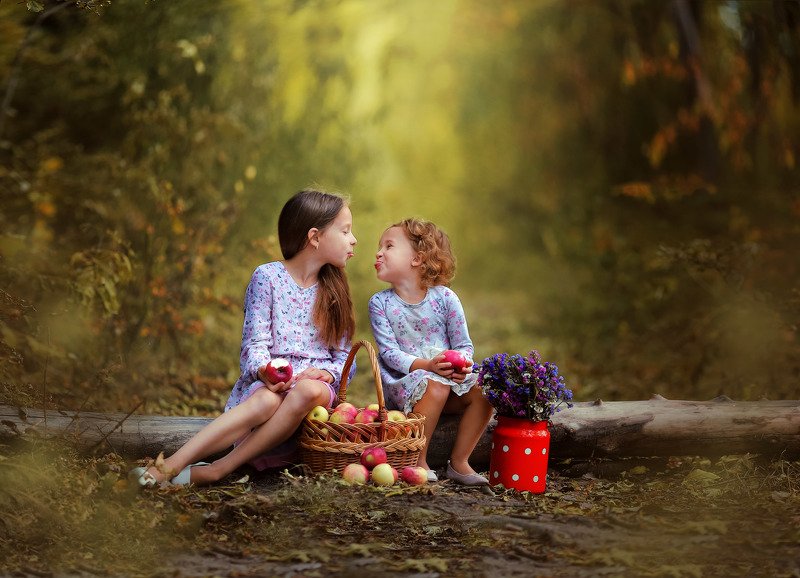 дети, сестры, деревня, винтаж, осень, sunny vikki Веселое детство фото превью
