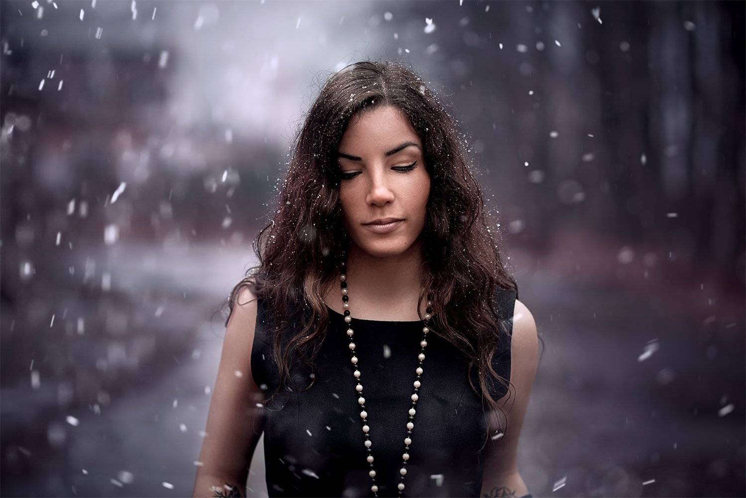 портрет, девушка, снег, Вадим Гудков