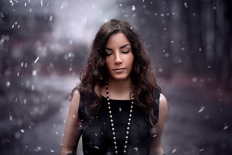 портрет, девушка, снег первый снег фото превью