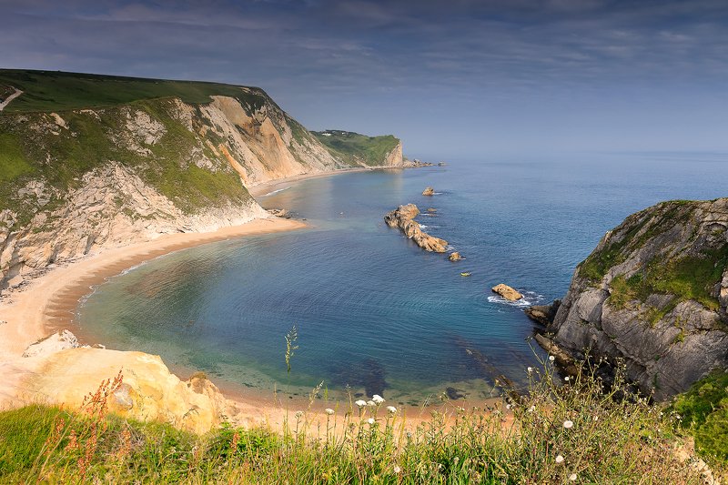 summer, Dorset, North Sea, UK, long exposure, sunset, Jurassic coast The Man O\' War Beach on the Dorset Coast. West Lulworth, UK фото превью