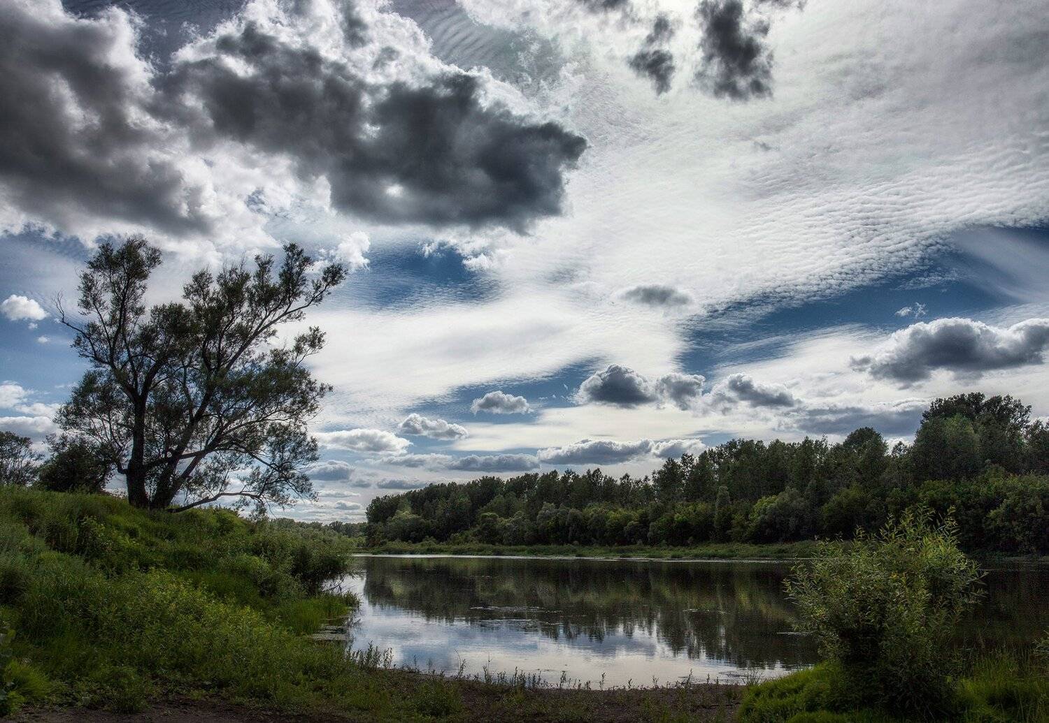 пейзаж,река,вечер,облака,небо,отражение, Тамара Андреева