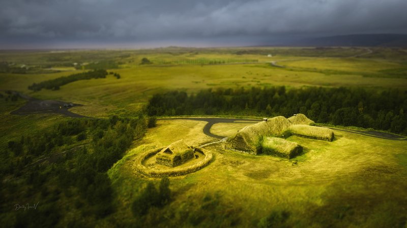 пейзаж, исландия, аэросъемка Þjóðveldisbærinn Stöng фото превью