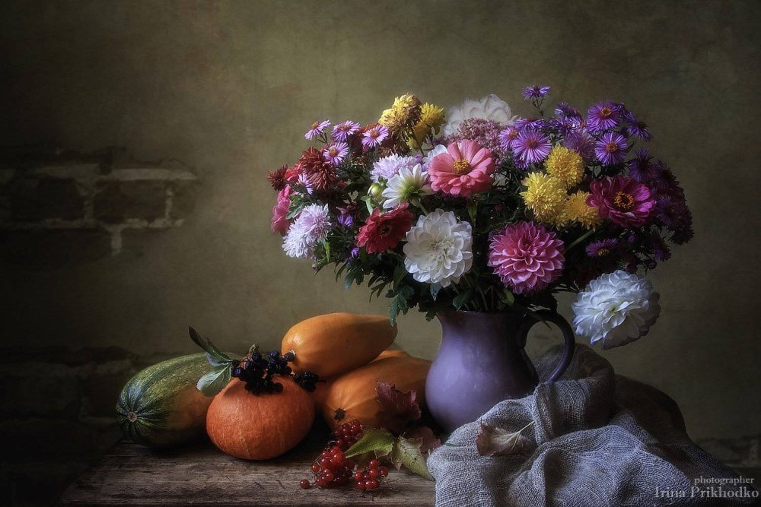 натюрморт, деревенский, винтажный, цветочный, букет, осень, урожай, кабачки, Ирина Приходько